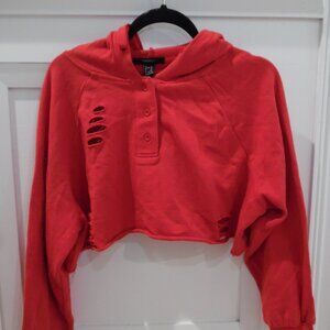 Forever 21 Red Distressed Cropped Hoodie
